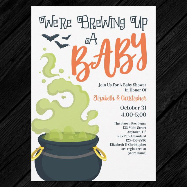 Brewing Up A Baby Halloween Baby Shower Invitation (Front)