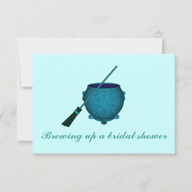 "Brewing Up a Bridal Shower" - Broom & Cauldron Invitation (Front)