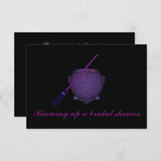 "Brewing Up a Bridal Shower" w/ Broom & Cauldron Invitation (Front/Back)