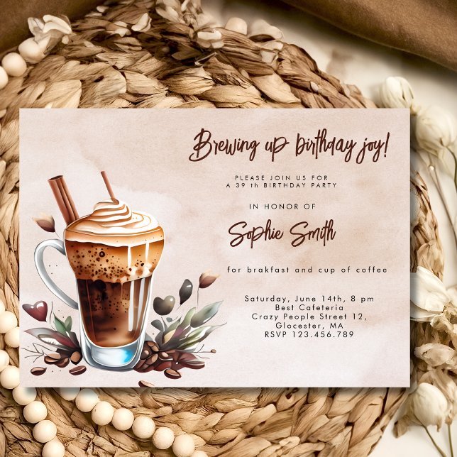 Brewing up birthday joy coffee birthday brunch invitation (Creator Uploaded)