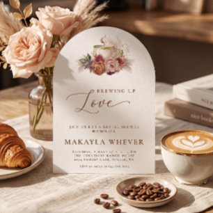 Brewing Up Love Coffee Floral Arched Bridal Shower Invitation