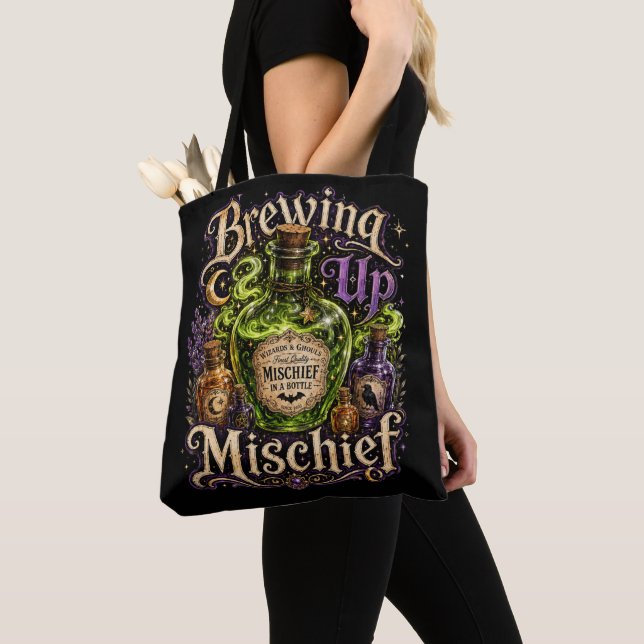  “Brewing Up Mischief” Tote Bag (Close Up)