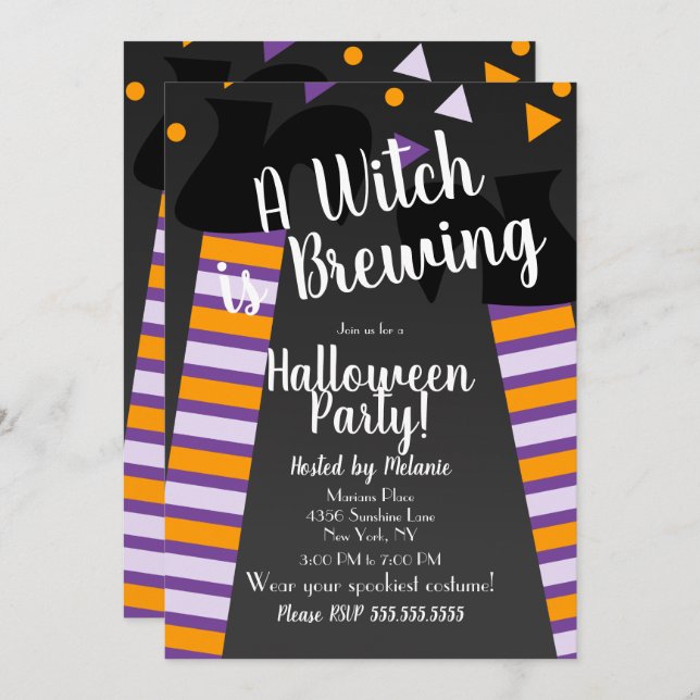 Brewing Witch Feet Halloween Party Birthday Invitation (Front/Back)