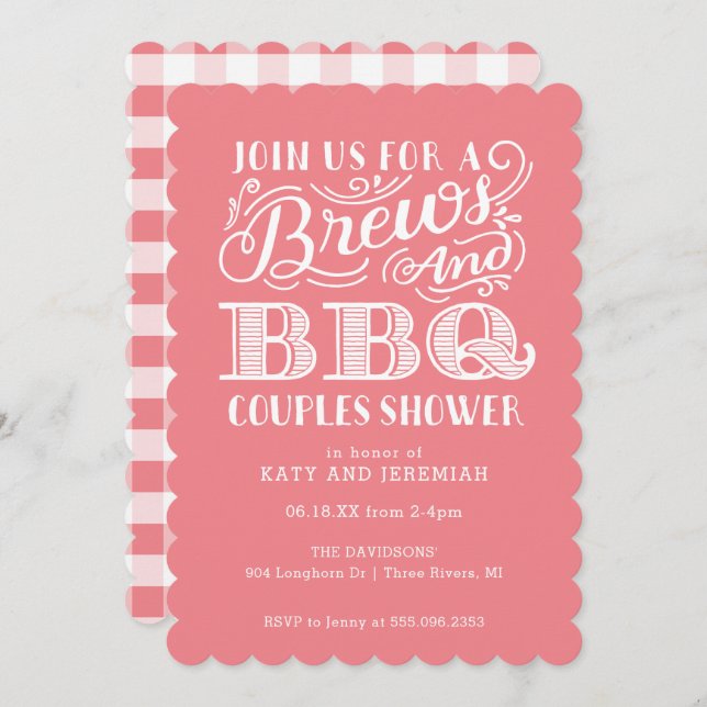 Brews and BBQ Couples Shower in Pink Invitation (Front/Back)