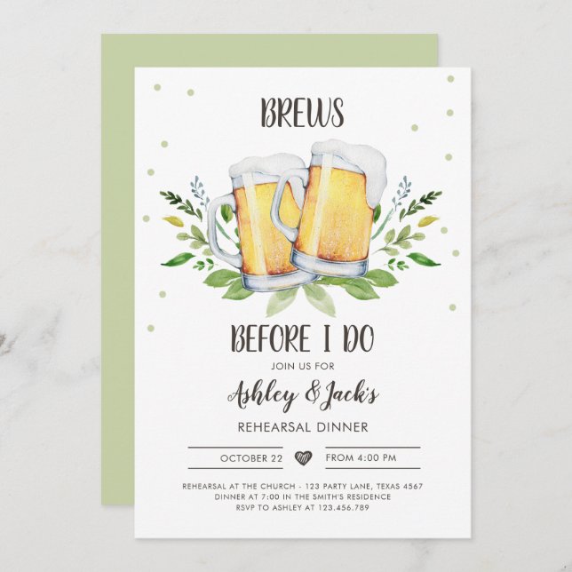 Brews Before I Do Rehearsal Dinner Invitation Coed (Front/Back)