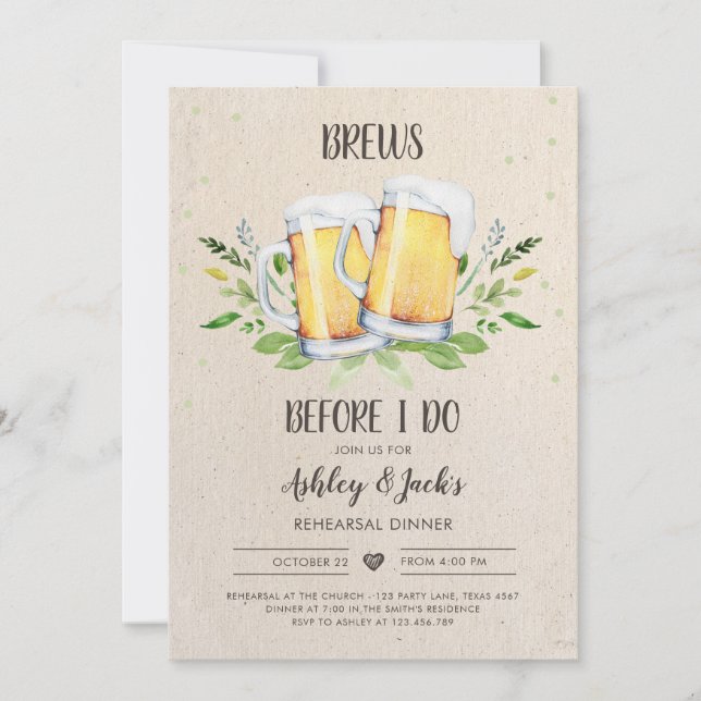Brews Before I Do Rehearsal Dinner Invitation Coed (Front)