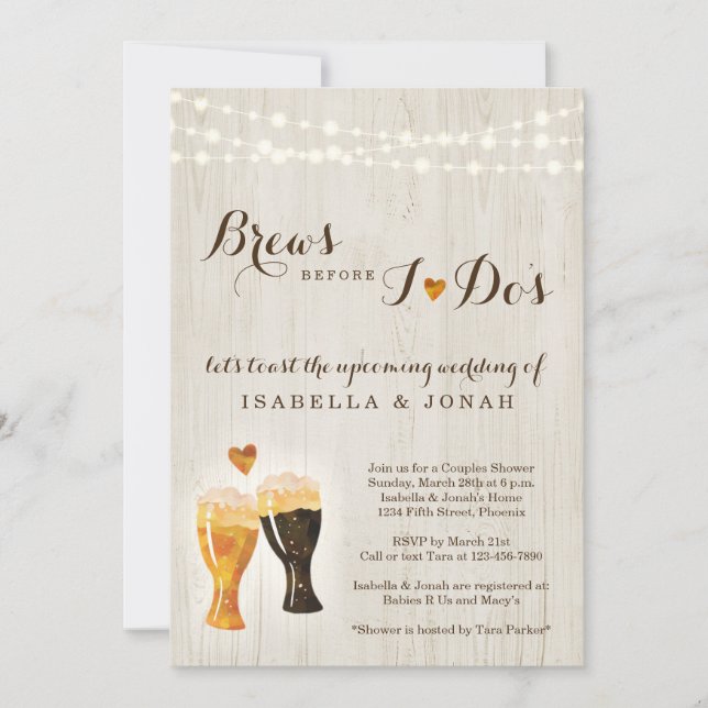 Brews Before I do's Beer Brewery Couple Shower Invitation (Front)