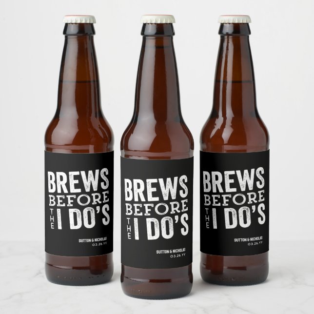 Brews before I Do's black personalised wedding Beer Bottle Label (Bottles)