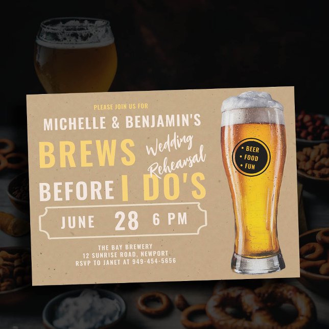 Brews Before I Dos Brewery Wedding Rehearsal Kraft Invitation (brews before i dos wedding rehearsal brewery invitation kraft beer party)