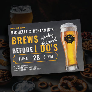 Brews Before I Dos Couple Black Wedding Rehearsal Invitation