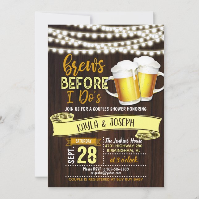 Brews Before I Do's Couples Shower Invitation (Front)
