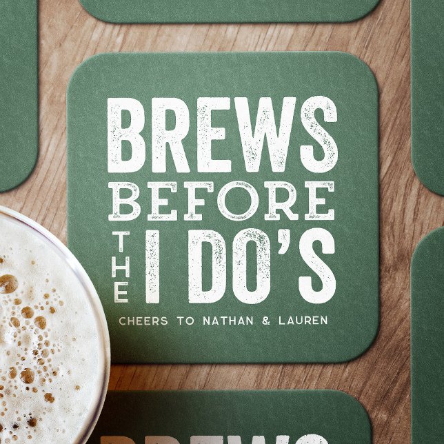 Brews before I do's green pre-wedding Square Paper Coaster (Creator Uploaded)