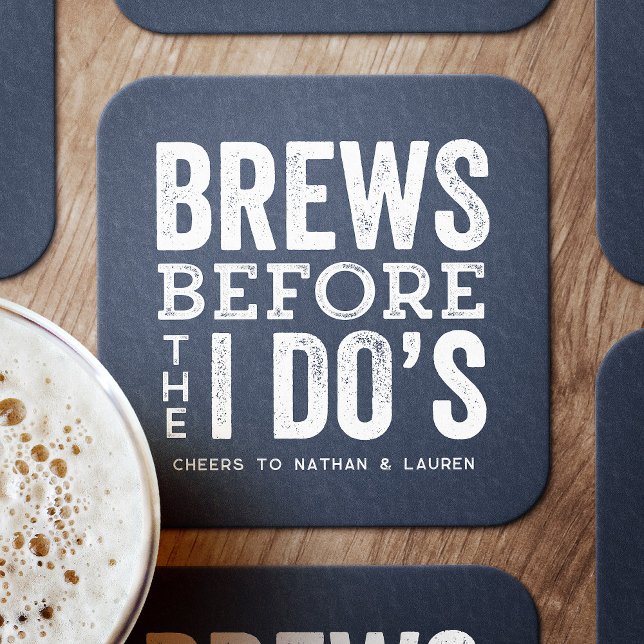 Brews before I do's navy pre-wedding Square Paper Coaster (Creator Uploaded)