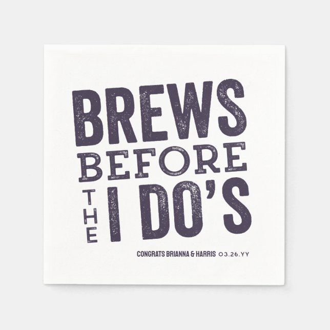 Brews before I Do's plum purple rehearsal dinner Napkin (Front)