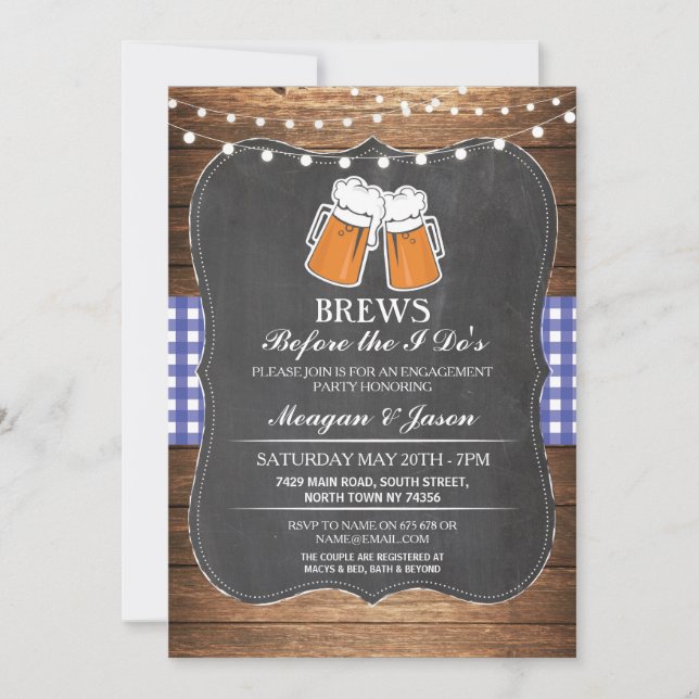 Brews Before The I Do's Engagement Blue Invite (Front)