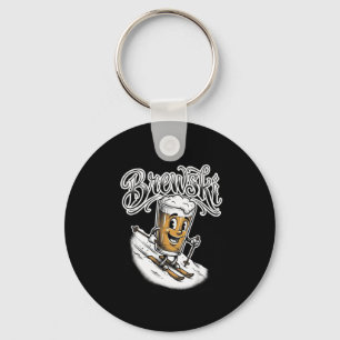 Brewski funny skiing beer glass retro cartoon key ring