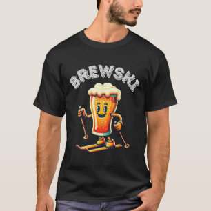 Brewski Winter Skiing Beer Ski Retro Cartoon Funny T-Shirt