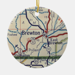 Brewton AL Vintage Map Ceramic Ornament