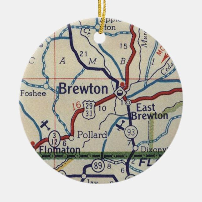 Brewton AL Vintage Map Ceramic Ornament (Front)