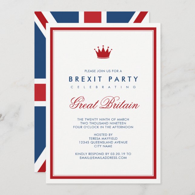 Brexit Union Jack Independence Party Invitation (Front/Back)