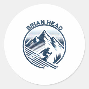 Brian head utah ski resort winter skiing classic round sticker