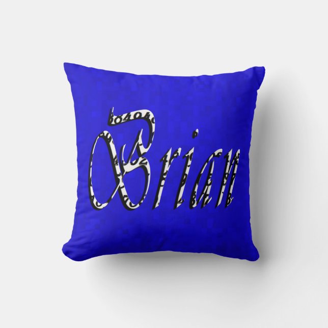 Brian, Name, Logo, On Blue Mosaic Cushion (Front)