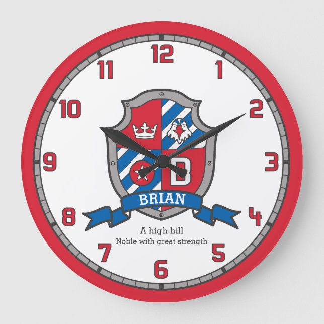 Brian name meaning heraldry shield letter B bird Large Clock (Front)