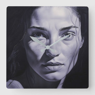 “Brianna Blue” Women In Charcoal Square Wall Clock