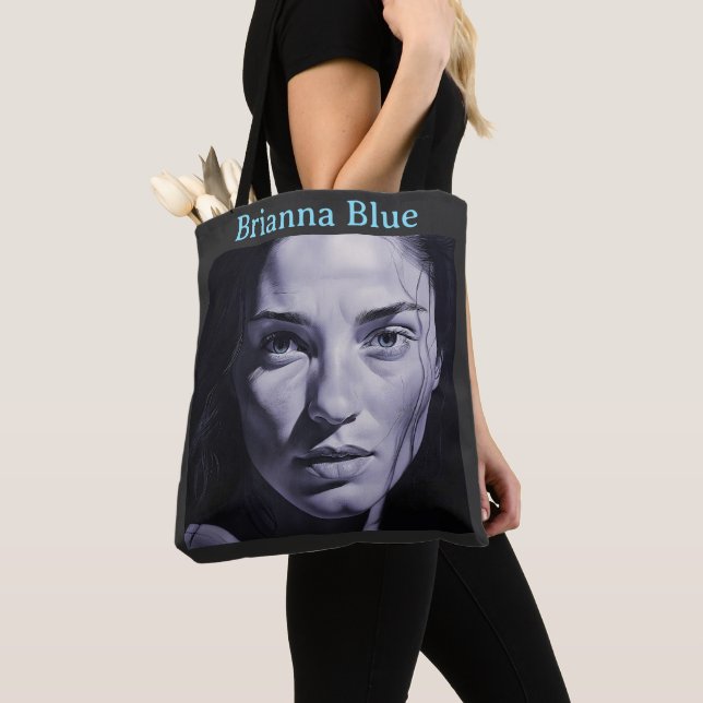 “Brianna Blue” Women In Charcoal Tote Bag (Close Up)
