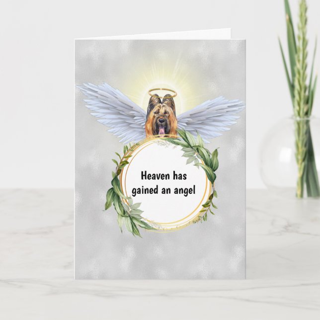 Briard dog angel wings halo wreath heaven card (Front)