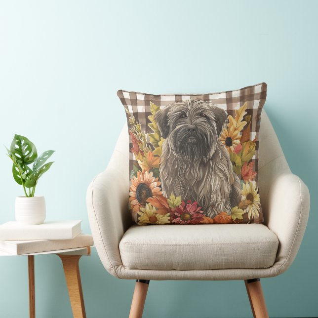 Briard Dog Fall Watercolor Flowers Cushion (Chair)