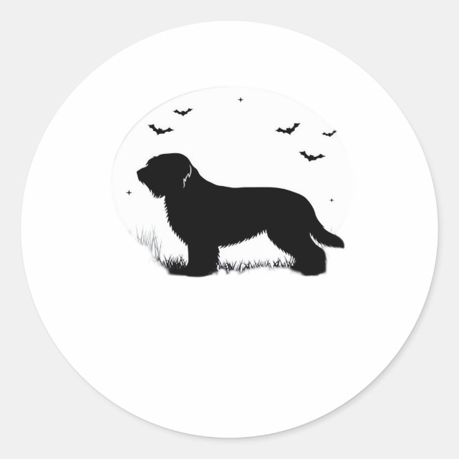 Briard Dog – Halloween Moon Silhouette Oversized T Classic Round Sticker (Front)