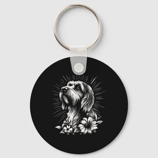 Briard Dog Lover Retro Style Tattoo  Key Ring (Front)