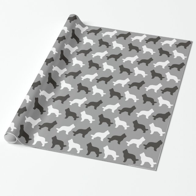 Briard Dog Silhouettes Pattern Wrapping Paper (Unrolled)