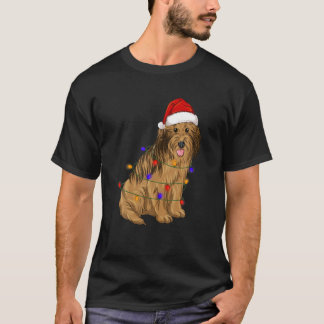 Briard Dog Wearing Christmas Hat Lights T-Shirt