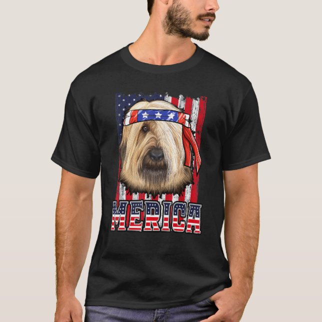 Briard Merica 4th Of July Dog Patriotic Flag T-Shirt (Front)