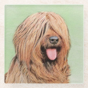 Briard Painting - Cute Original Dog Art Glass Coaster