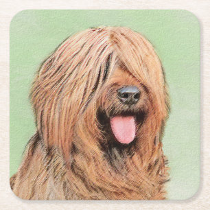 Briard Painting - Cute Original Dog Art Square Paper Coaster