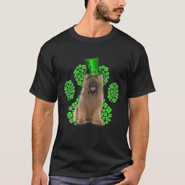 Briard Shamrock Paw Clovers St Patrick's Day T-Shirt (Front)