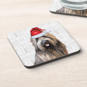 Briard Shepherd Dog Woof Word Art Holiday Coaster