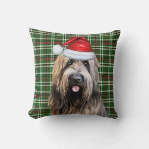 Briard Shepherd Green Plaid Christmas Holiday Cushion