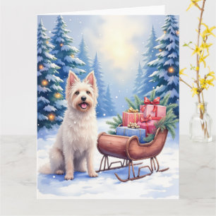 Briard Vintage Sleigh Winter Christmas Art Card