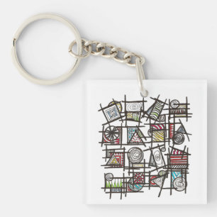 Bric A Brac-Abstract Geometric Ink Doodle Art Key Ring