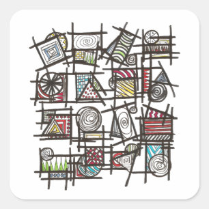 Bric A Brac-Modern Geometric Ink Doodle Art Square Sticker