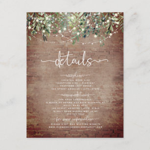 Brick Botanical Wedding Greenery Lights Details Enclosure Card