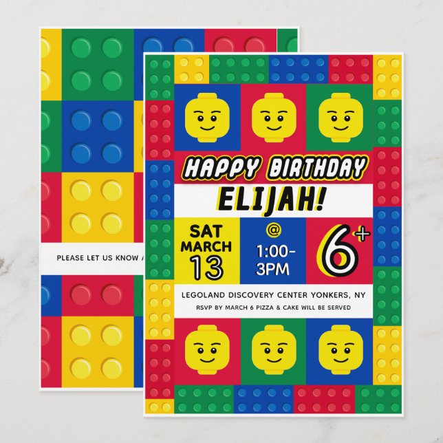 Brick Builder Block Man Customisable Invitation (Front/Back)