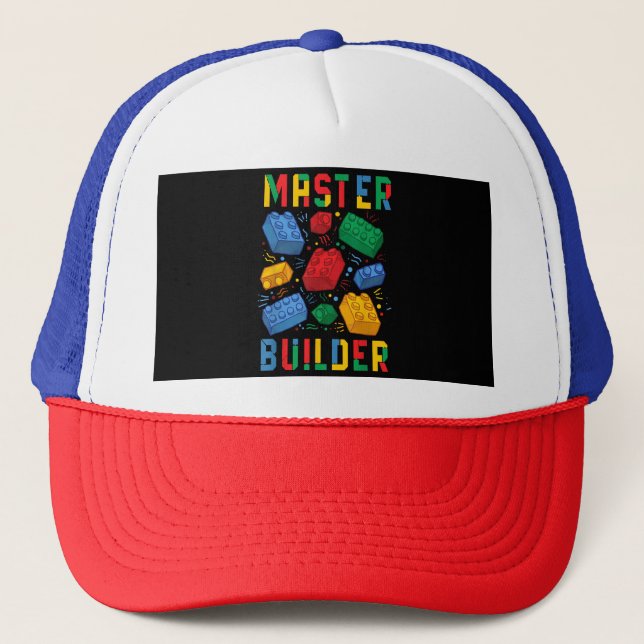 Brick Builder Funny Blocks Building Master Builder Trucker Hat (Front)