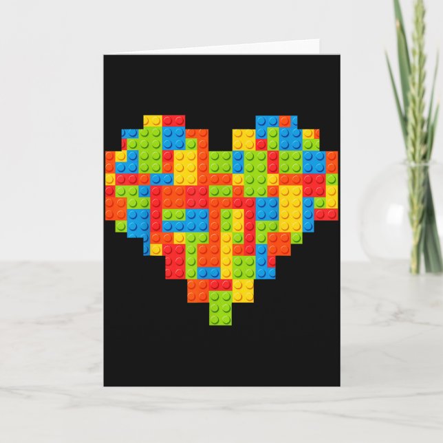 Brick Builder Heart Valentines Block Building Mast Card (Front)