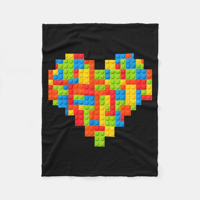 Brick Builder Heart Valentines Block Building Mast Fleece Blanket (Front)