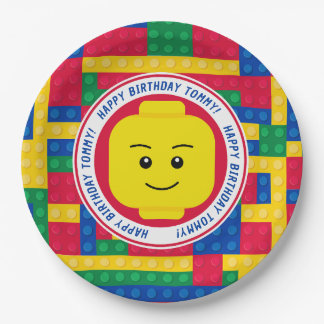Brick Builder Man Customisable Birthday Paper Plate